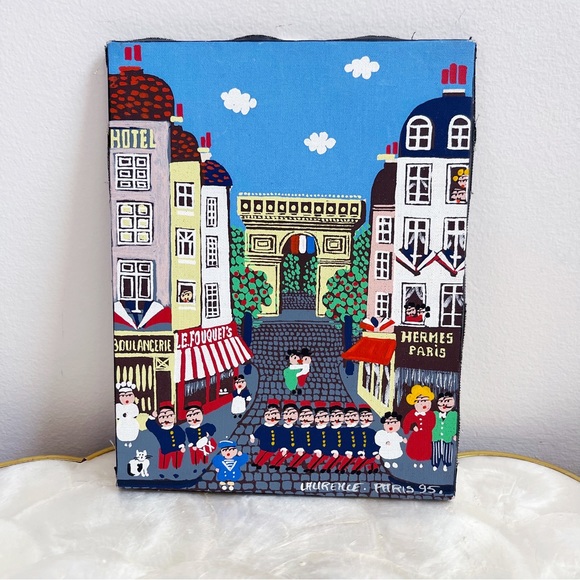 Parisian Hand-painted Folkart Hermes L’arc de Triomphe Laurence 95’ Small - Picture 2 of 13